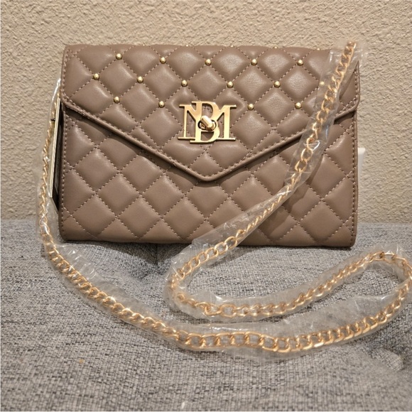 Badgley Mischka Handbags - Badgley Mischka Quilted Taupe Clutch with Gold Chain NWT $129.00